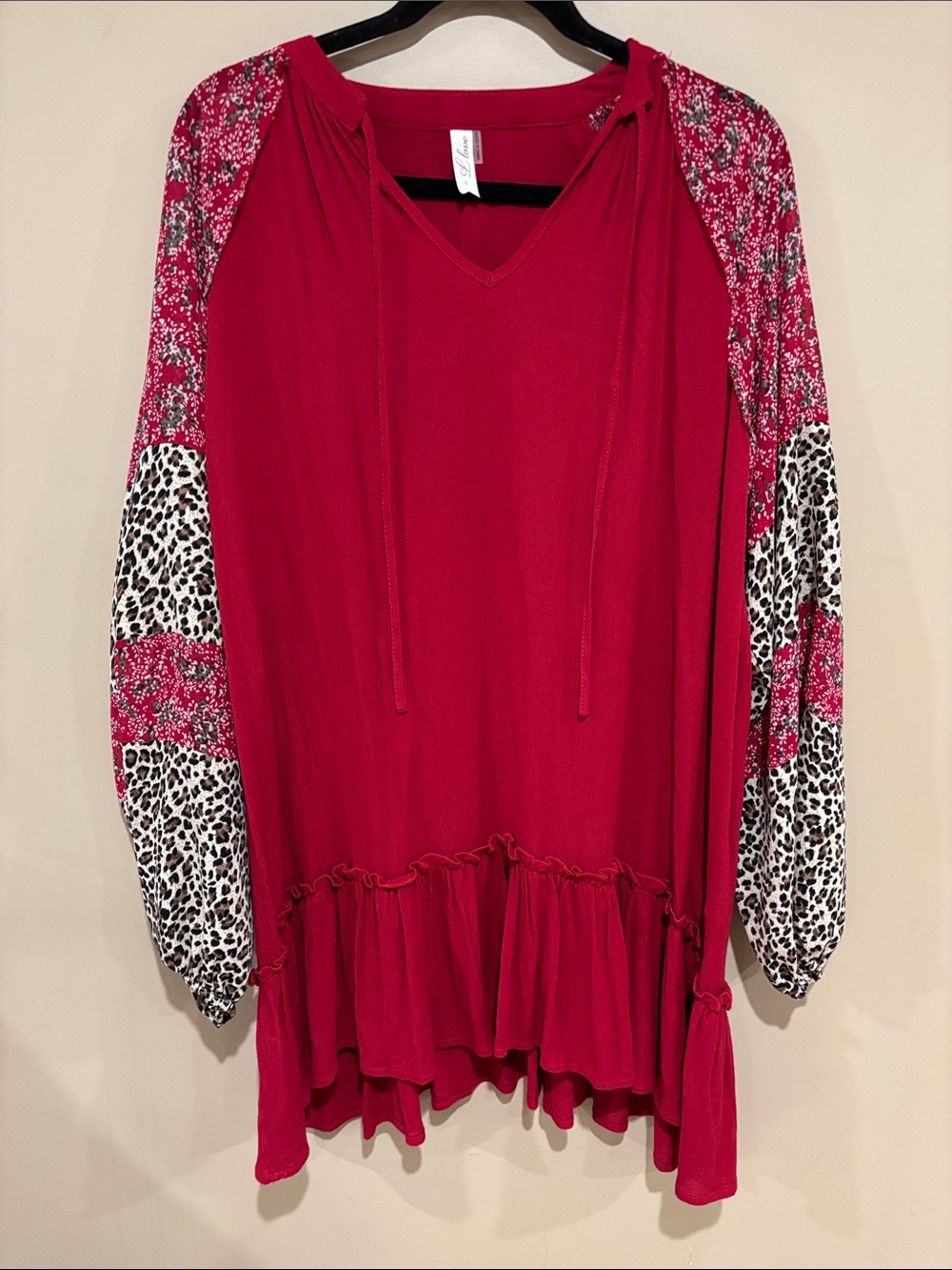 L love balloon sleeve patchwork cheetah red dress tunic
